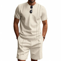 Ensemble homme 2 pièces en maille gaufrée – T-shirt et short, confort et style