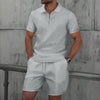 Ensemble homme 2 pièces en maille gaufrée – Polo zippé et short assorti