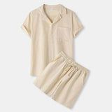 Ensemble homme 2 pièces – Chemise à col et short en coton, confort et élégance