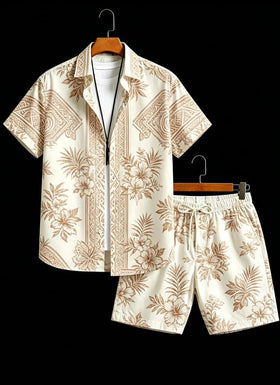 Ensemble homme 2 pièces à imprimé ethnique – Chemise manches courtes et short assorti
